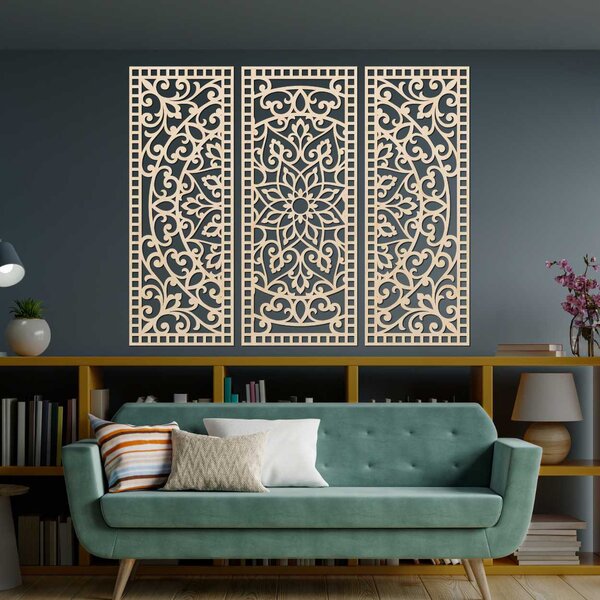 Nástenná dekorácia trojdielny panel mandala | AURELIA: Preglejka Topoľ - Honey 3071 60 x 45 cm 4544-101104 PR0514-A