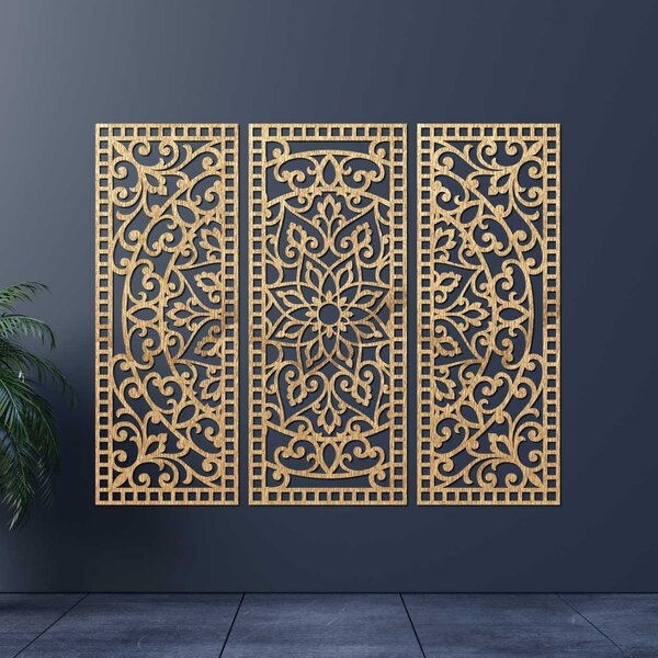 Nástenná dekorácia trojdielny panel mandala | AURELIA: Preglejka Topoľ - Honey 3071 60 x 45 cm 4544-101104 PR0514-A