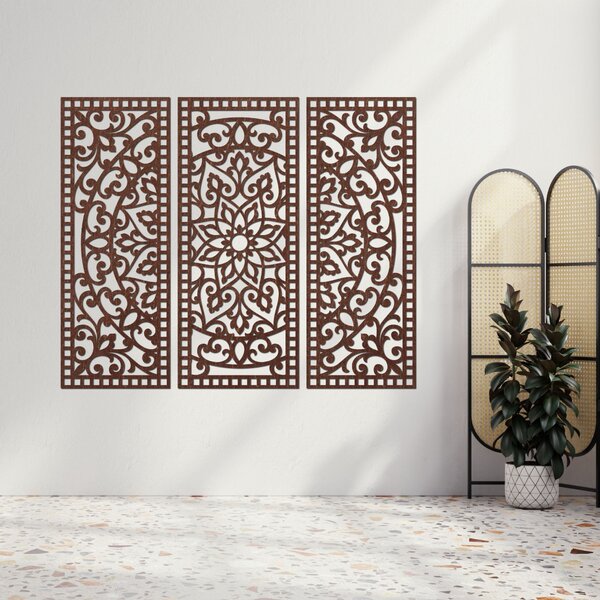 Nástenná dekorácia trojdielny panel mandala | AURELIA: Preglejka Topoľ - Honey 3071 60 x 45 cm 4544-101104 PR0514-A