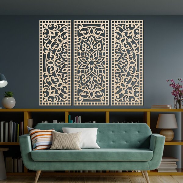 Nástenná dekorácia trojdielny panel mandala | AURELIA: Preglejka Topoľ - Honey 3071 60 x 45 cm 4544-101104 PR0514-A