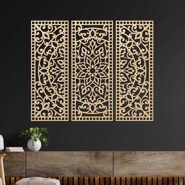 Nástenná dekorácia trojdielny panel mandala | AURELIA: Preglejka Topoľ - Honey 3071 60 x 45 cm 4544-101104 PR0514-A