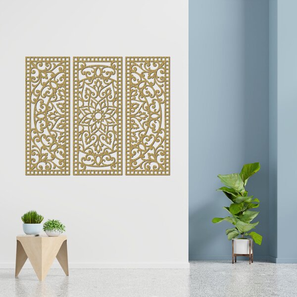Nástenná dekorácia trojdielny panel mandala | AURELIA: Preglejka Topoľ - Honey 3071 60 x 45 cm 4544-101104 PR0514-A