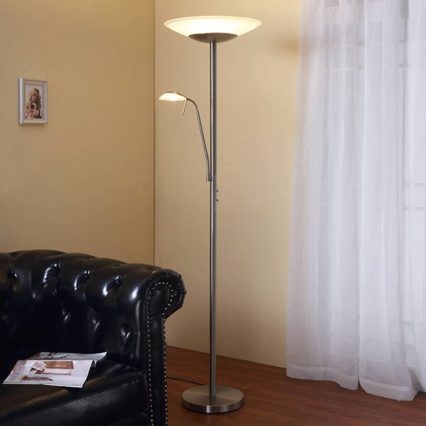 LED stojacia lampa Lindby Ragna, na citanie, niklové, stmievateľné, Obývacia izba / jedáleň, kov, Moderný, Zemné bodové svetlo