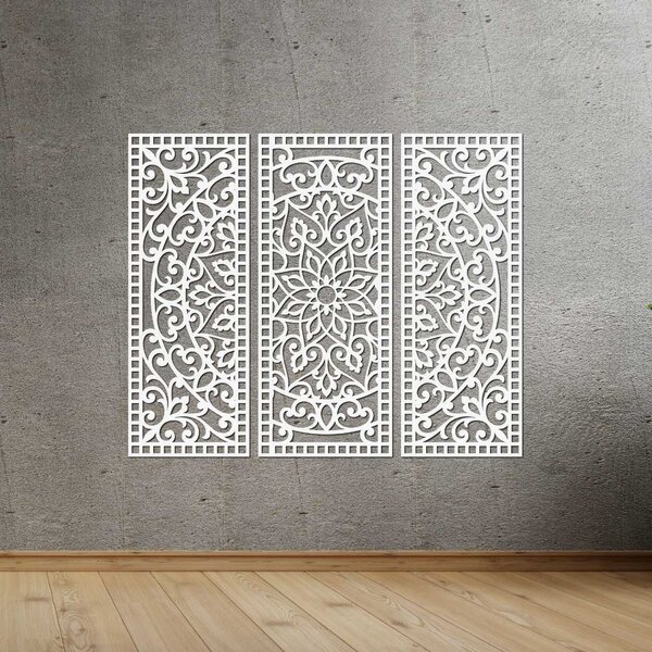Kvetinová mandala z dreva – boho 3‑dielny obraz | TRIPTICH: HDF - Javor 40 x 30 cm 4670-110257 HDF0514-A-akcia20