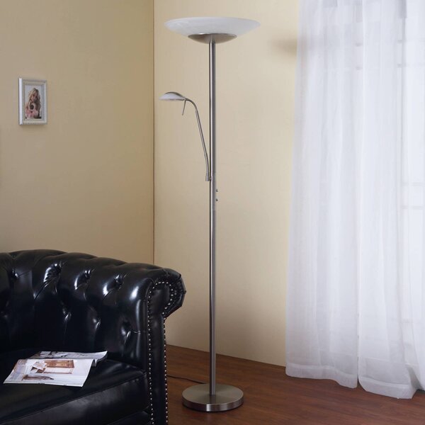 LED stojacia lampa Lindby Ragna, na citanie, niklové, stmievateľné, Obývacia izba / jedáleň, kov, Moderný, Zemné bodové svetlo