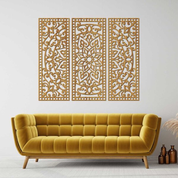 Kvetinová mandala z dreva – boho 3‑dielny obraz | TRIPTICH: HDF - Javor 40 x 30 cm 4670-110257 HDF0514-A-akcia20