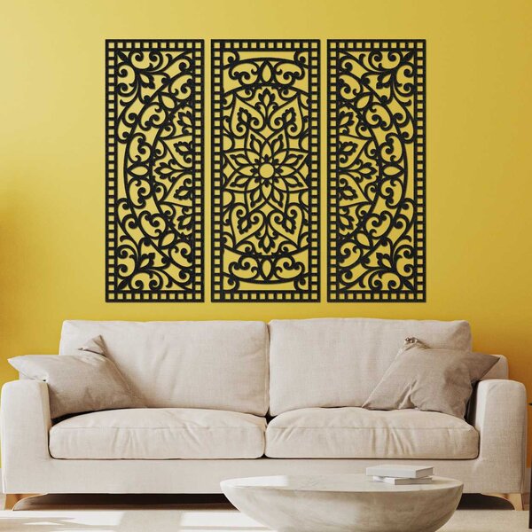 Kvetinová mandala z dreva – boho 3‑dielny obraz | TRIPTICH: HDF - Javor 40 x 30 cm 4670-110257 HDF0514-A-akcia20