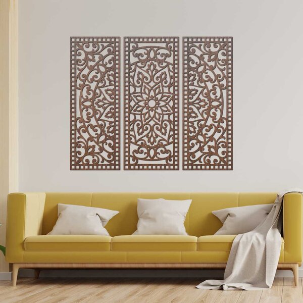 Kvetinová mandala z dreva – boho 3‑dielny obraz | TRIPTICH: HDF - Javor 40 x 30 cm 4670-110257 HDF0514-A-akcia20
