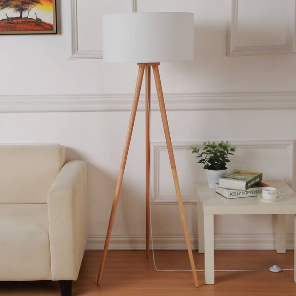 Stojacia lampa Lindby Charlia, biela, drevo, výška 150 cm