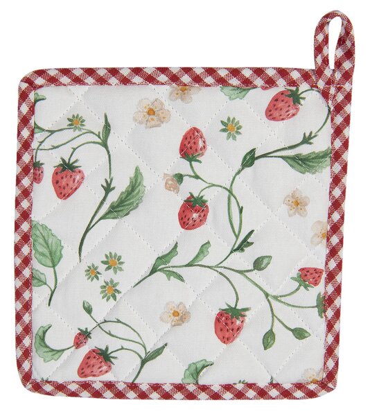 Bavlnená podložka pod hrniec s motívom jahôd Wild Strawberries - 20 * 20 cm - Clayre & Eef
