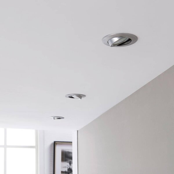 Lindby LED vstavané reflektory Andrej, okrúhle, hliník, sada 3 ks, Hliník / sivá / zinok, Obývacia izba / jedáleň, Plast, Moderný, Zapustené stropné svietidlo