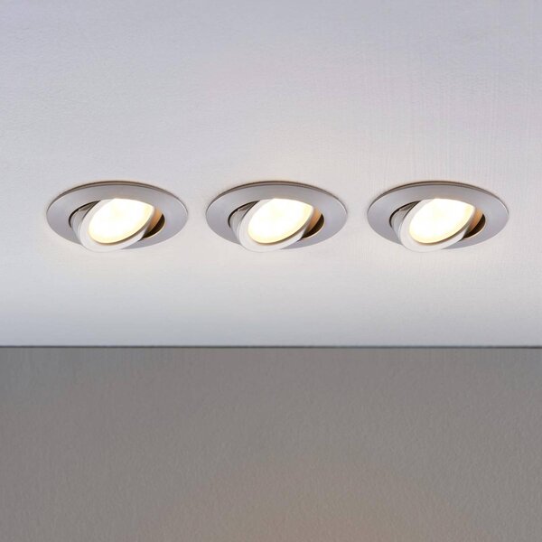 Lindby LED vstavané reflektory Andrej, okrúhle, hliník, sada 3 ks, Hliník / sivá / zinok, Obývacia izba / jedáleň, Plast, Moderný, Zapustené stropné svietidlo