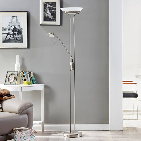 Lindby LED stojacia lampa Yveta, niklová farba, kov, stmievateľná, Hliník / sivá / zinok, Obývacia izba / jedáleň, kov, Moderný, Zemné bodové svetlo