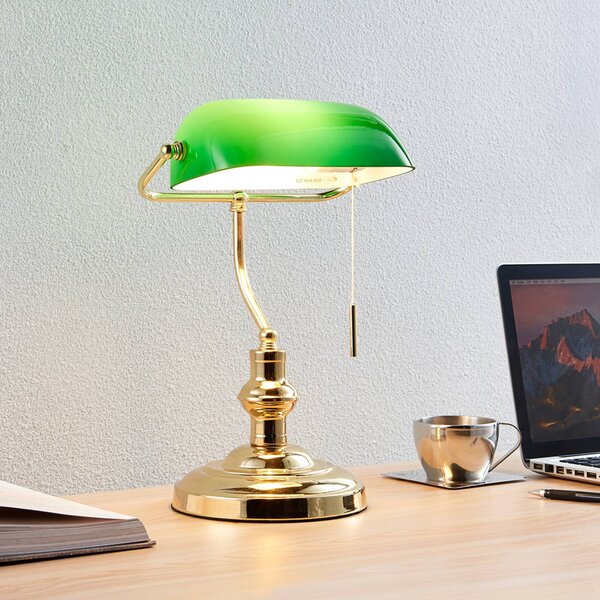 Lindby Stolová lampa Milenka, mosadz, výška 39 cm, kov, Mosadz / zlato, Obývacia izba / jedáleň, kov, Starožitný, Stolová lampa