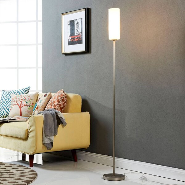 Stojacia lampa Lindby Vinsta, výška 153 cm, biela, sklo, kov, Biela / opálová, Obývacia izba / jedáleň, Sklo, Moderný, Stojaca lampa