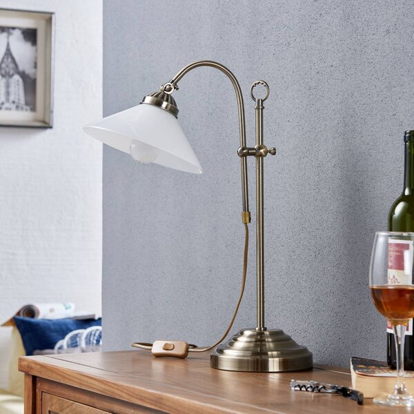 Stolná lampa Lindby Otis, starožitná mosadz, sklo, 60 cm, E14, Chodba, kov, Starožitný, Stojacie svietidlo