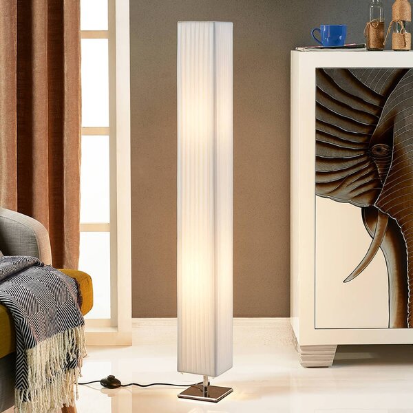 Lindby Stojacia lampa Janno, biela, textil, kov, 120 cm, E27, Biela / opálová, Obývacia izba / jedáleň, Textil / látka / hodváb, Moderný, Stojacie svietidlo