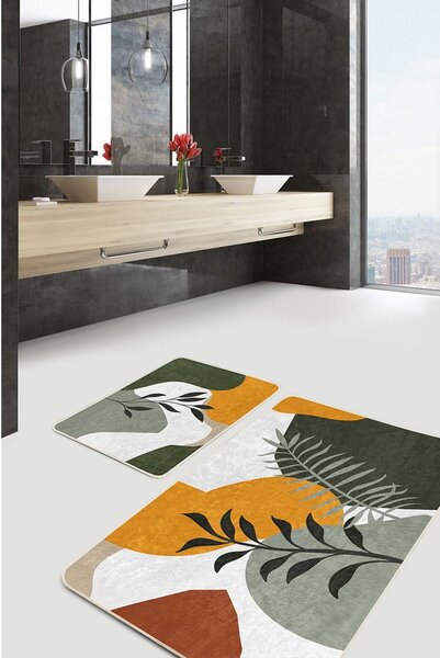 Zelené zamatové kúpeľňové predložky v súprave 2 ks 60x100 cm Illustrated Autumn – Mila Home