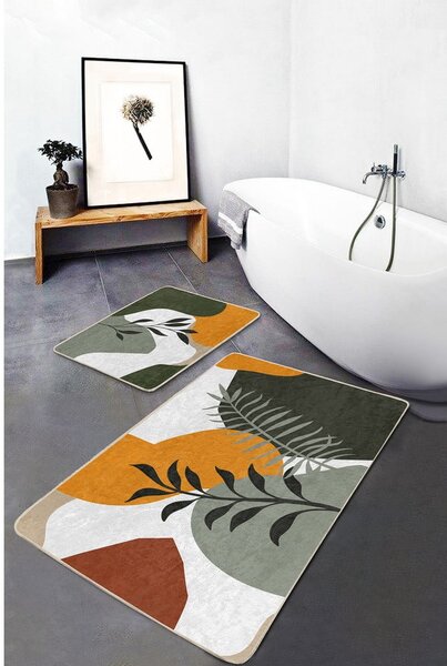 Zelené zamatové kúpeľňové predložky v súprave 2 ks 60x100 cm Illustrated Autumn – Mila Home