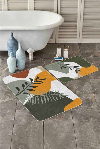 Zelené zamatové kúpeľňové predložky v súprave 2 ks 60x100 cm Illustrated Autumn – Mila Home