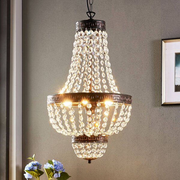 Závesná lampa Jorve s krištáľom, Jasné / priehľadné, Obývacia izba / jedáleň, Krištáľ, Starožitný, Závesné svietidlo