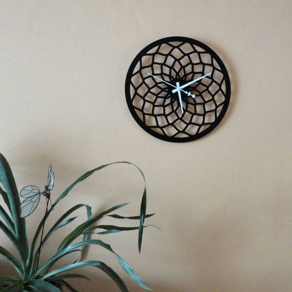 Moderné geometrické nástenné hodiny – SAMBO: Čierna Ral 9005 Čierne ručičky 30 cm 4588-105546 X0093