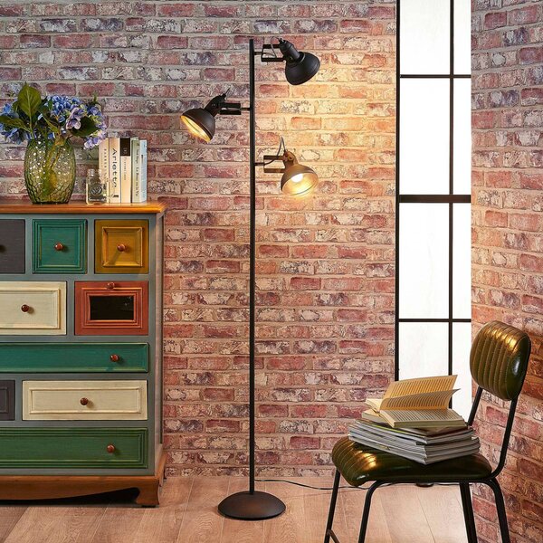 Lindby Stojacia lampa Lilly, čierna, kov, 170 cm, E14, Čierna, Obývacia izba / jedáleň, kov, Industriálny dizajn, Stolová lampa