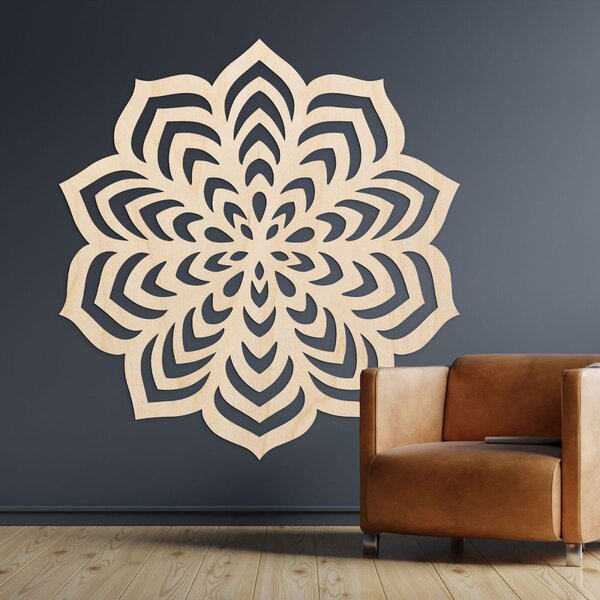 Dekorácia na stenu mandala motív rozkvitnutého kvetu - NIOS: Preglejka Topoľ - bez povrchovej úpravy 30 cm 4592-105823 PR0558