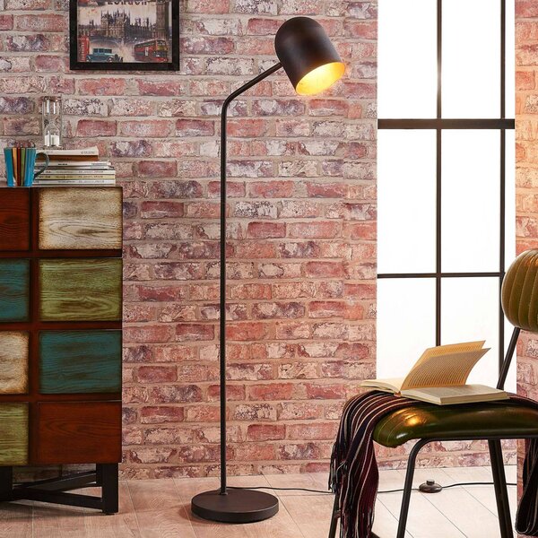 Lindby Stojacia lampa Morik, 1 svetlo, čierna/zlatá, kov, Čierna, Obývacia izba / jedáleň, kov, Moderný, Stolová lampa