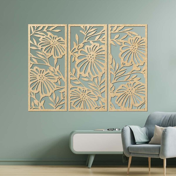 Trojdielny drevený obraz na stenu s kvetinovým motívom | AMFIL: Preglejka Topoľ - Honey 3071 57 x 67 cm 4594-106213 PR0532