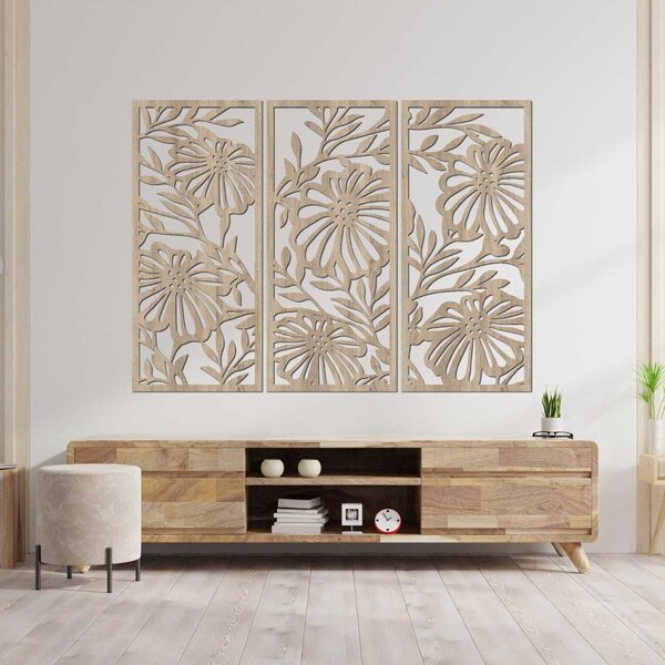 Drevený trojdielny obraz s kvetinovým motívom | RUIOP: HDF - Javor 57 x 67 cm 4600-106945 HDF0532