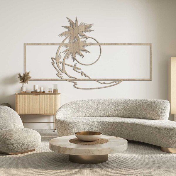 Drevená nástenná dekorácia palmy a pláž | TROPICOR: HDF - Javor 80 x 46 cm 4602-107133 HDF0323