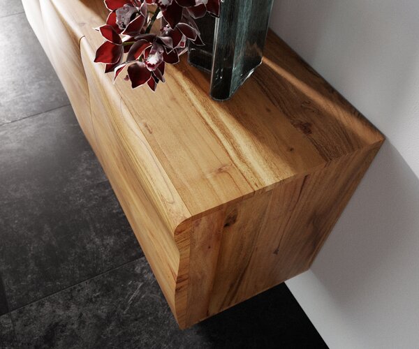 DELIFE Komoda New Live-Edge 145 cm akácia prírodná 3 dvierka kovová podstava čierna