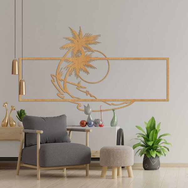 Drevená nástenná dekorácia palmy a pláž | TROPICOR: HDF - Javor 80 x 46 cm 4602-107133 HDF0323