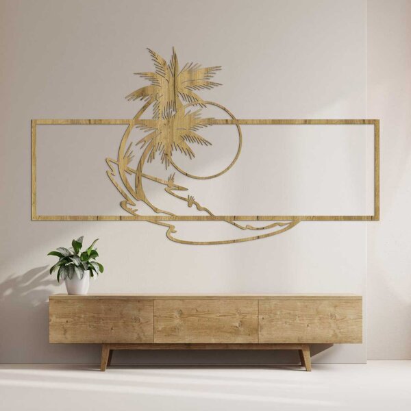Drevená nástenná dekorácia palmy a pláž | TROPICOR: HDF - Javor 80 x 46 cm 4602-107133 HDF0323