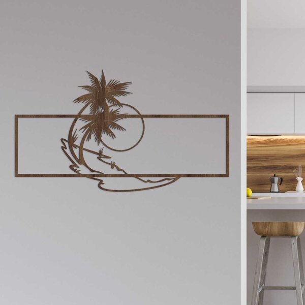 Drevená nástenná dekorácia palmy a pláž | TROPICOR: HDF - Javor 80 x 46 cm 4602-107133 HDF0323