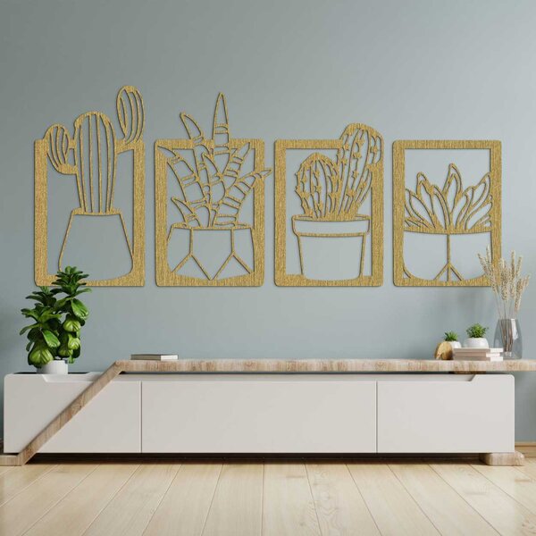 Štvordielny obraz na stenu kaktusy a sukulenty - KOFEN: Preglejka Topoľ - Honey 3071 50 x 20 cm 4603-107197 PR0402-A-B-C-D