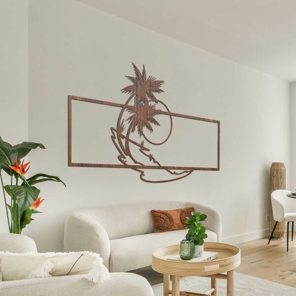 Drevená nástenná dekorácia palmy a pláž | TROPICOR: HDF - Javor 80 x 46 cm 4602-107133 HDF0323