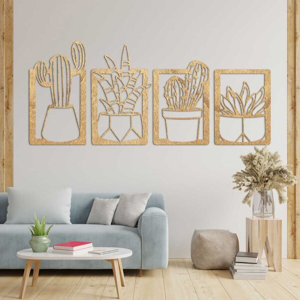 Štvordielny obraz na stenu kaktusy a sukulenty - KOFEN: Preglejka Topoľ - Honey 3071 50 x 20 cm 4603-107197 PR0402-A-B-C-D