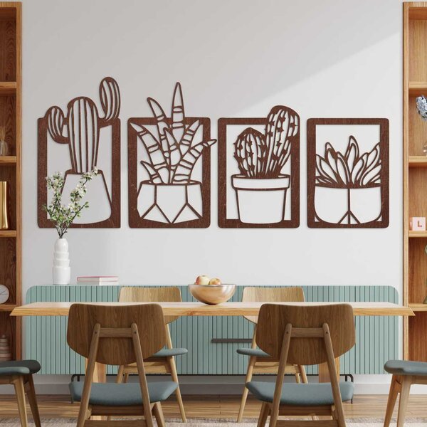 Štvordielny obraz na stenu kaktusy a sukulenty - KOFEN: Preglejka Topoľ - Honey 3071 50 x 20 cm 4603-107197 PR0402-A-B-C-D
