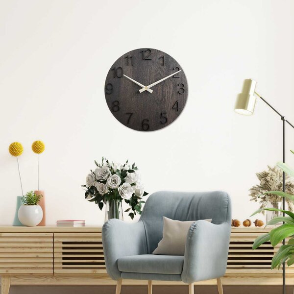 Elegantné drevené dubové hodiny na stenu | OROBORO: HDF - Biela 30 cm 4606-107469 MAS016-OSMO-3169-heads-silver