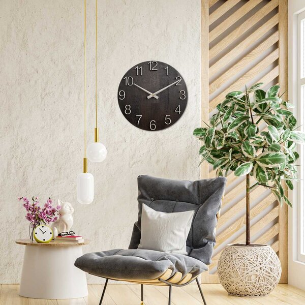 Elegantné drevené dubové hodiny na stenu | OROBORO: HDF - Biela 30 cm 4606-107469 MAS016-OSMO-3169-heads-silver
