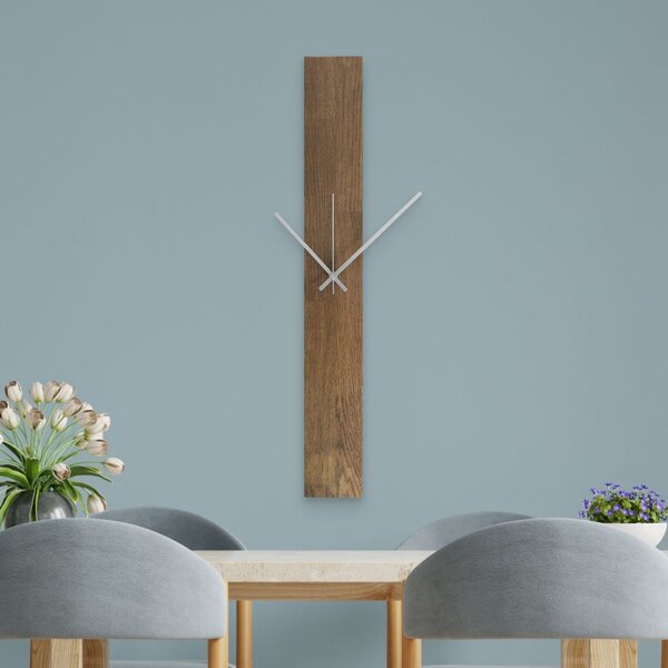 Elegantné drevené nástenné hodiny čierny dizajn -TERRA: Strieborné ručičky 60x8cm (23.6x3.15in) 4609-107525 MAS019-TERRA-SILVER-60x8
