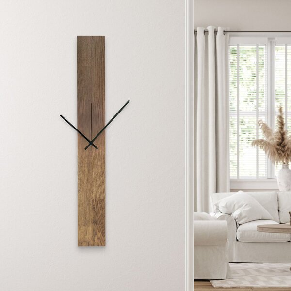 Elegantné drevené nástenné hodiny čierny dizajn -TERRA: Strieborné ručičky 60x8cm (23.6x3.15in) 4609-107525 MAS019-TERRA-SILVER-60x8