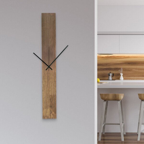 Elegantné drevené nástenné hodiny čierny dizajn -TERRA: Strieborné ručičky 60x8cm (23.6x3.15in) 4609-107525 MAS019-TERRA-SILVER-60x8