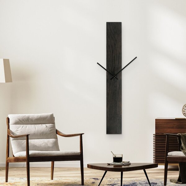Elegantné nástenné hodiny z tmavého masívneho dreva dub - DARKA: Strieborné ručičky 60x8cm (23.6x3.15in) 4612-107541 MAS019-OSMO-3169-SILVER-60x8