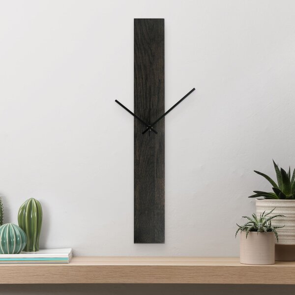Elegantné nástenné hodiny z tmavého masívneho dreva dub - DARKA: Strieborné ručičky 60x8cm (23.6x3.15in) 4612-107541 MAS019-OSMO-3169-SILVER-60x8