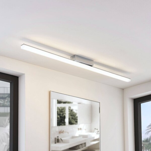 Lindby LED stropné kúpeľňové svietidlo Levke, 116 cm, stmievateľné, IP44, Biela / opálová, Kúpeľňa, Plast, Moderný, Stropné svetlo