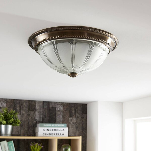 Lindby LED stropné svietidlo Henja, starožitná mosadz, Ø 32 cm, stmievateľné, Hnedá / staromosadz, Obývacia izba / jedáleň, Sklo, Starožitný, Závesné svietidlo