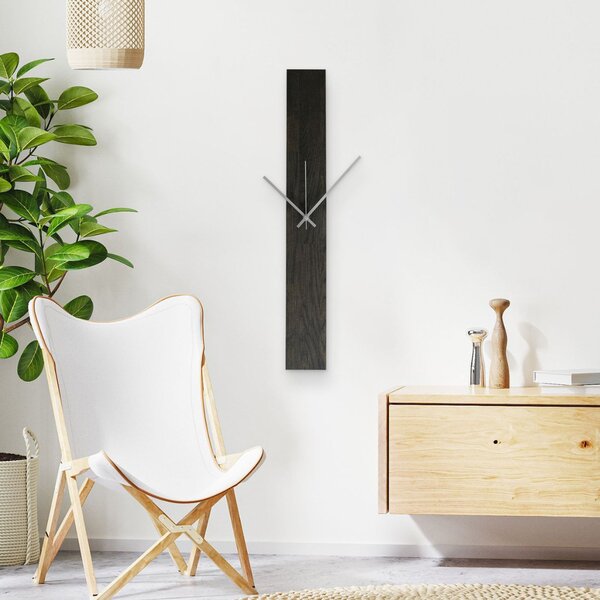 Elegantné nástenné hodiny z tmavého masívneho dreva dub - DARKA: Strieborné ručičky 60x8cm (23.6x3.15in) 4612-107541 MAS019-OSMO-3169-SILVER-60x8